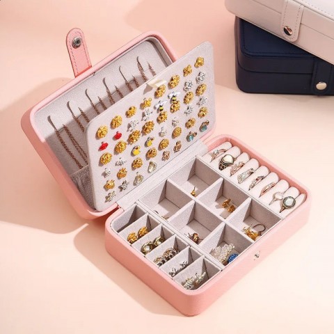 Korean Style High-capacity Leather Travel Jewelry Box for Women