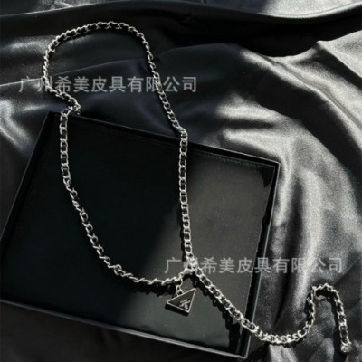 Designer Women's Narrow Fashion Triangle Waist Chain Belt with Silver Buckle