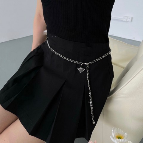 Designer Women's Narrow Fashion Triangle Waist Chain Belt with Silver Buckle