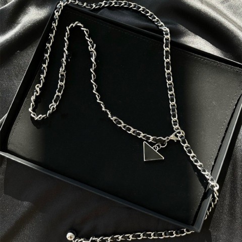 Designer Women's Narrow Fashion Triangle Waist Chain Belt with Silver Buckle