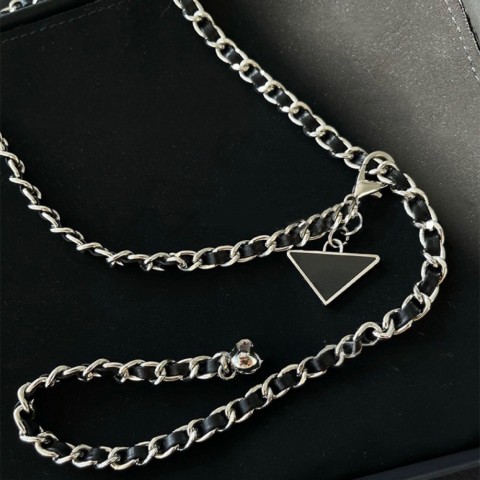 Designer Women's Narrow Fashion Triangle Waist Chain Belt with Silver Buckle