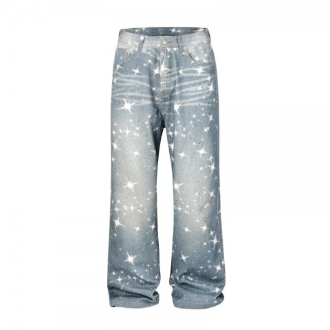High Street Men's Washed Blue Skinny Jeans - Mid Rise Straight Fit Denim Trousers
