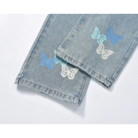 High Street Men's Washed Blue Skinny Jeans - Mid Rise Straight Fit Denim Trousers