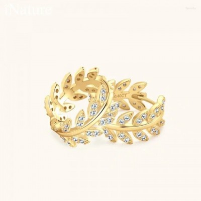 INATURE Sterling Silver Hoop Earrings with Moissanite Leaves for Women - Top Quality Wedding Jewelry