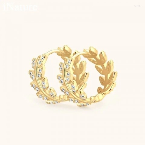 INATURE Sterling Silver Hoop Earrings with Moissanite Leaves for Women - Top Quality Wedding Jewelry