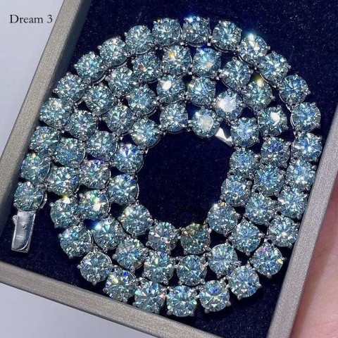 GRA Certified 6.5mm Green Blue Moissanite Tennis Chain for Women