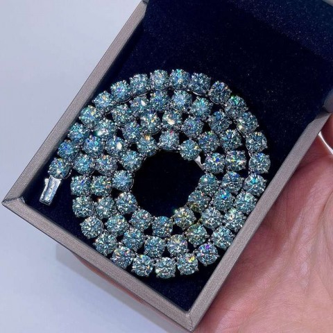 GRA Certified 6.5mm Green Blue Moissanite Tennis Chain for Women