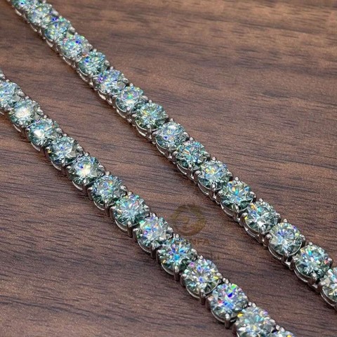 GRA Certified 6.5mm Green Blue Moissanite Tennis Chain for Women