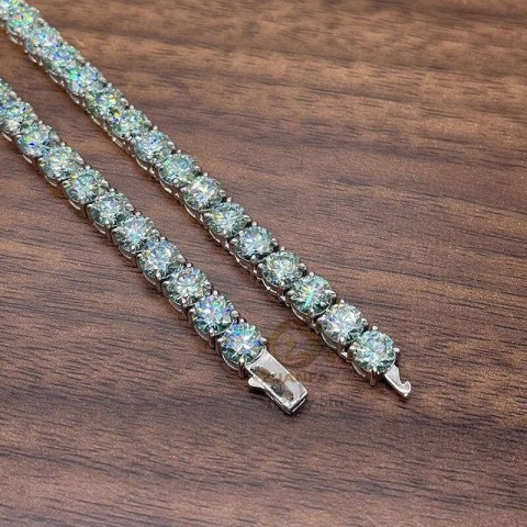 GRA Certified 6.5mm Green Blue Moissanite Tennis Chain for Women