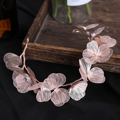 Elegant Wedding Metal Flower Tiaras with Pearl Detail - Women's Bridal Hair Accessories 250428