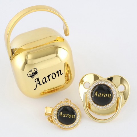 Luxury Any Name Personalized Gold Bling Pacifier Chain Clip Set for Babies