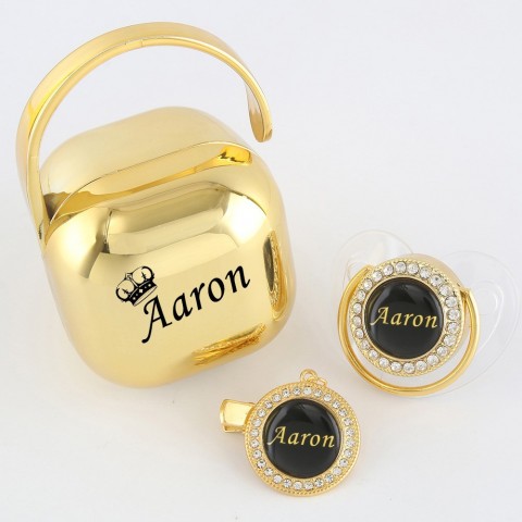 Luxury Any Name Personalized Gold Bling Pacifier Chain Clip Set for Babies