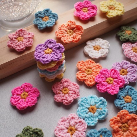 Handmade 3D Crochet Flower Hair Clips with 6 Pearls - 20Pcs Set for DIY Decor