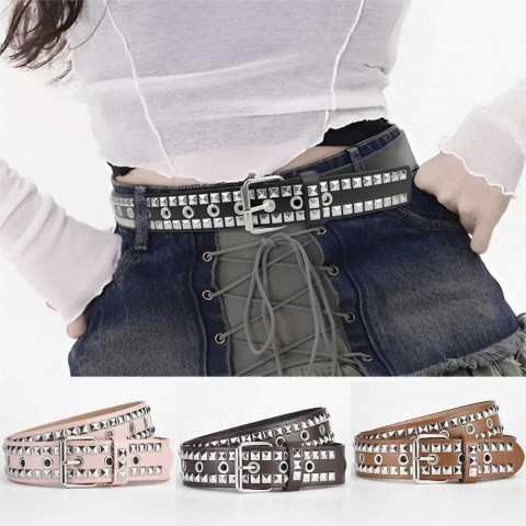 New Fashion Leather Punk Belt for Men and Women, Adjustable Width, Genuine Leather, Golden Buckle