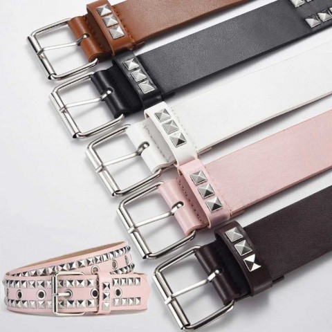New Fashion Leather Punk Belt for Men and Women, Adjustable Width, Genuine Leather, Golden Buckle