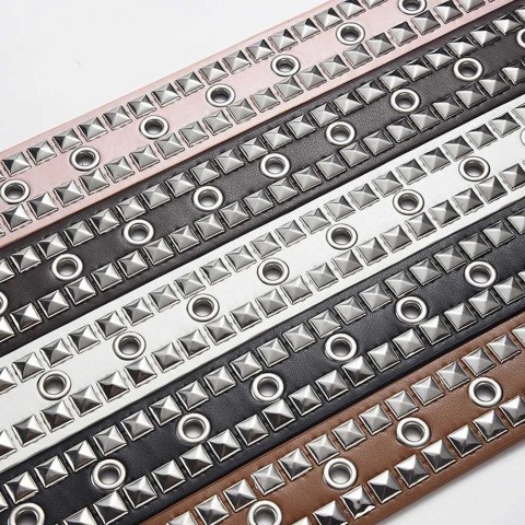 New Fashion Leather Punk Belt for Men and Women, Adjustable Width, Genuine Leather, Golden Buckle