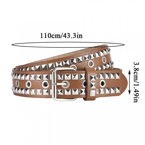 New Fashion Leather Punk Belt for Men and Women, Adjustable Width, Genuine Leather, Golden Buckle