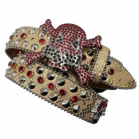 Fashion Crystal Inlaid Skeleton Jeans with Diamond BB Belt for Women