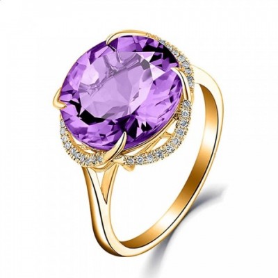 Fashion Women's 18k Gold Purple Amethyst Zircon Solitaire Ring for Beach Wear