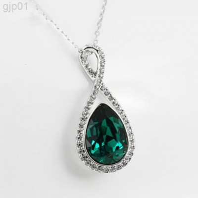 Designer Swarovski Angelic Pendant Necklace, Romantic Green Waterdrop Shape, Eternal Pearl-Shaped Number 8