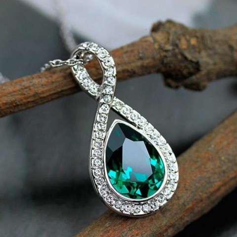 Designer Swarovski Angelic Pendant Necklace, Romantic Green Waterdrop Shape, Eternal Pearl-Shaped Number 8, Women's Fashion Accessory