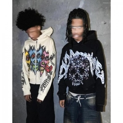 Men's Gothic Harajuku Skeleton Print Sweatshirt with Zipper Hood