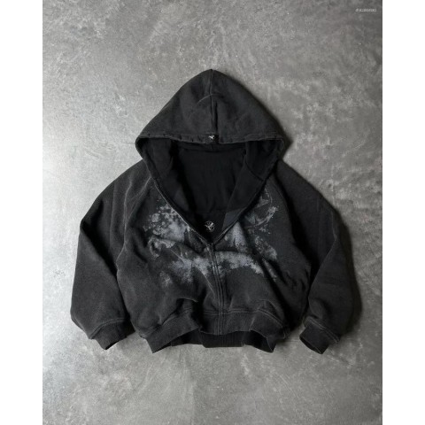 Men's Gothic Harajuku Skeleton Print Sweatshirt with Zipper Hood