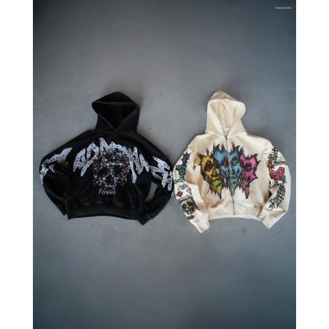 Men's Gothic Harajuku Skeleton Print Sweatshirt with Zipper Hood