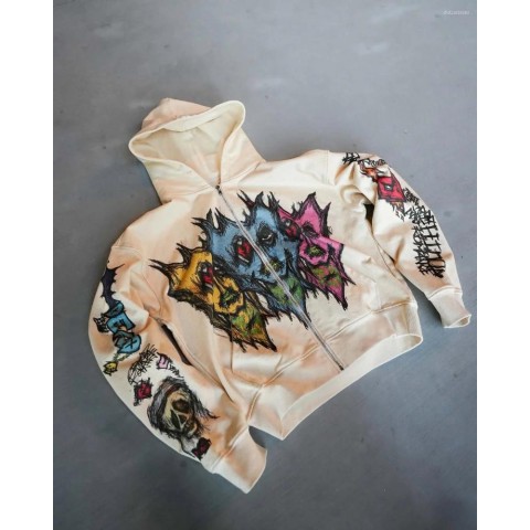 Men's Gothic Harajuku Skeleton Print Sweatshirt with Zipper Hood