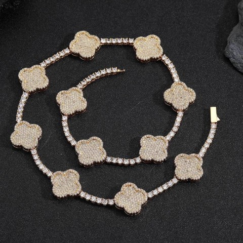 Pass Tester Fashion VVS Moissanite Twisted Chain Necklace, 18K Gold Plated, Unisex