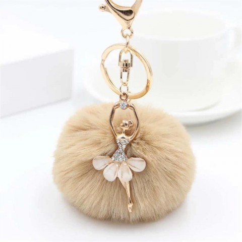 Cute Fluffy Pompom Keychain for Boys - Rhinestone Dancer Keyring