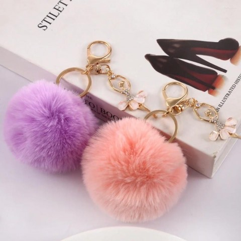 Cute Fluffy Pompom Keychain for Boys - Rhinestone Dancer Keyring