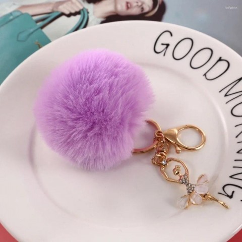 Cute Fluffy Pompom Keychain for Boys - Rhinestone Dancer Keyring