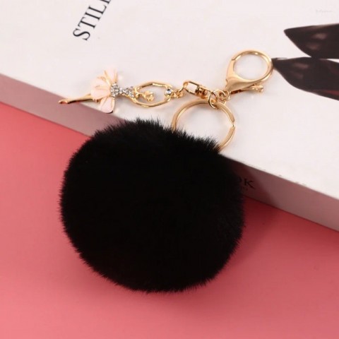 Cute Fluffy Pompom Keychain for Boys - Rhinestone Dancer Keyring