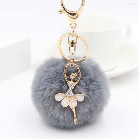 Cute Fluffy Pompom Keychain for Boys - Rhinestone Dancer Keyring