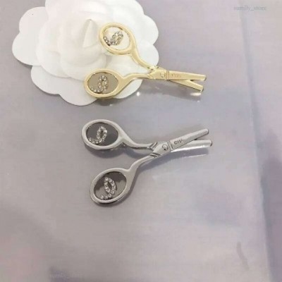 Cute Alloy Letter Scissors Brooch with Crystal for Women