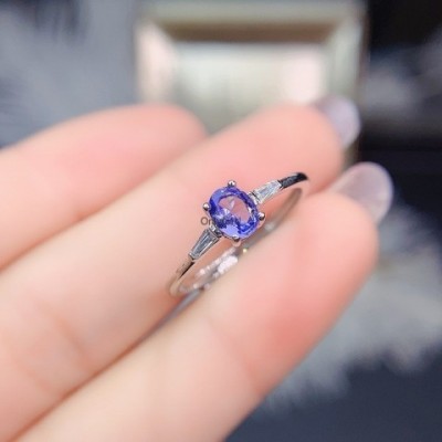 Trendy Natural Tanzanite Sterling Silver Women's Engagement Ring 4x5mm