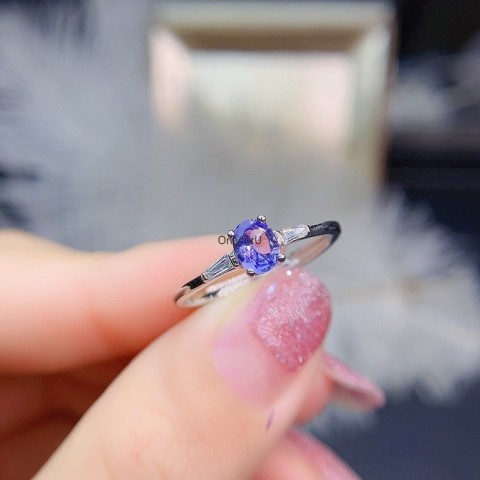 Trendy Natural Tanzanite Sterling Silver Women's Engagement Ring 4x5mm
