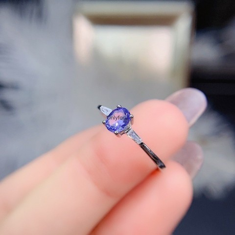 Trendy Natural Tanzanite Sterling Silver Women's Engagement Ring 4x5mm