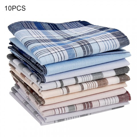 Handkerchiefs 10-Piece Set for Men - Multicolor Plaid Stripe Cotton Pocket Towels