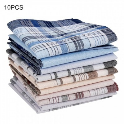 Handkerchiefs 10-Piece Set for Men - Multicolor Plaid Stripe Cotton Pocket Towels