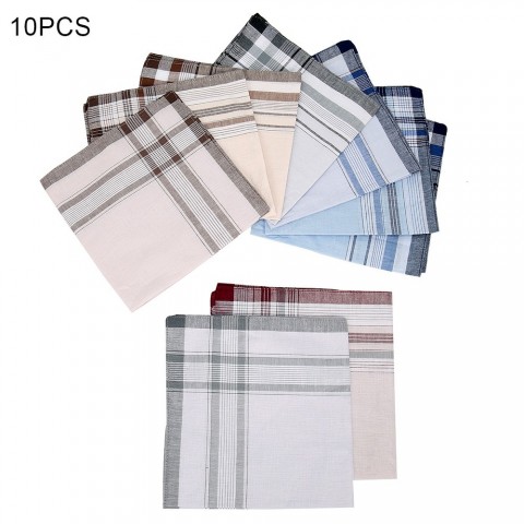 Handkerchiefs 10-Piece Set for Men - Multicolor Plaid Stripe Cotton Pocket Towels
