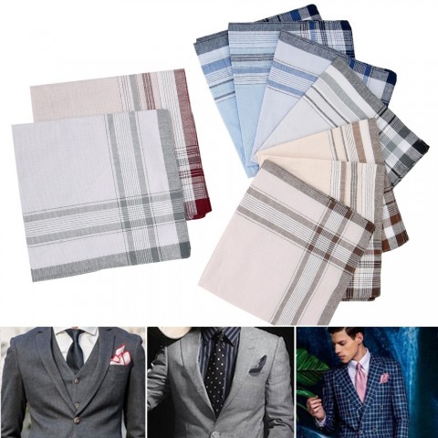 Handkerchiefs 10-Piece Set for Men - Multicolor Plaid Stripe Cotton Pocket Towels