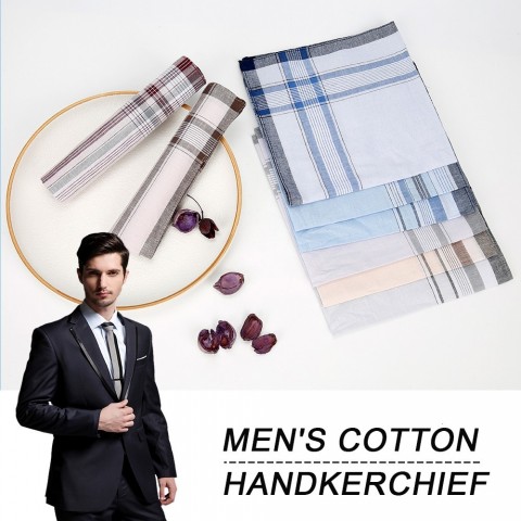 Handkerchiefs 10-Piece Set for Men - Multicolor Plaid Stripe Cotton Pocket Towels