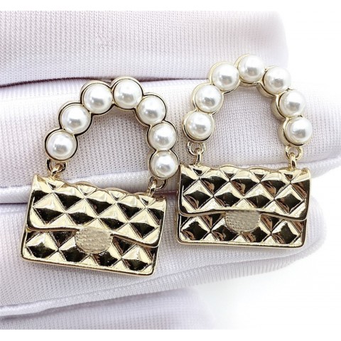 Pearl Brand Women's High-Quality Gold Plated Fashion Earrings with Silver Charm
