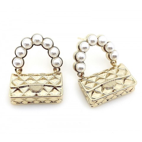 Pearl Brand Women's High-Quality Gold Plated Fashion Earrings with Silver Charm