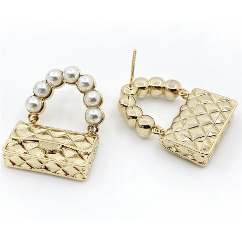 Pearl Brand Women's High-Quality Gold Plated Fashion Earrings with Silver Charm