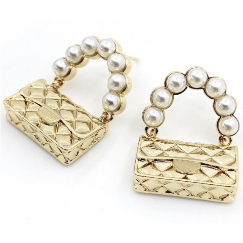 Pearl Brand Women's High-Quality Gold Plated Fashion Earrings with Silver Charm