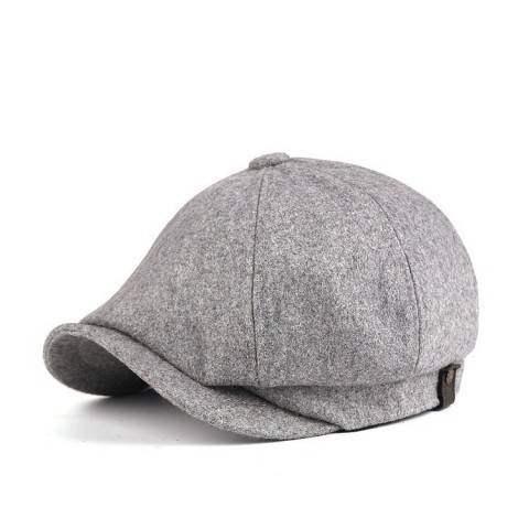 Large Wool Beret Winter Hat for Big Head Men in Camel Gray