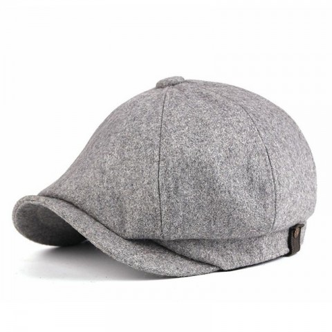Large Wool Beret Winter Hat for Big Head Men in Camel Gray
